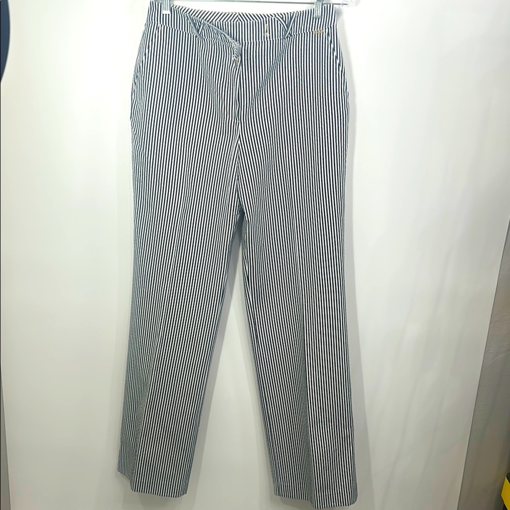 St. John Black and White Striped Straight Leg Pants